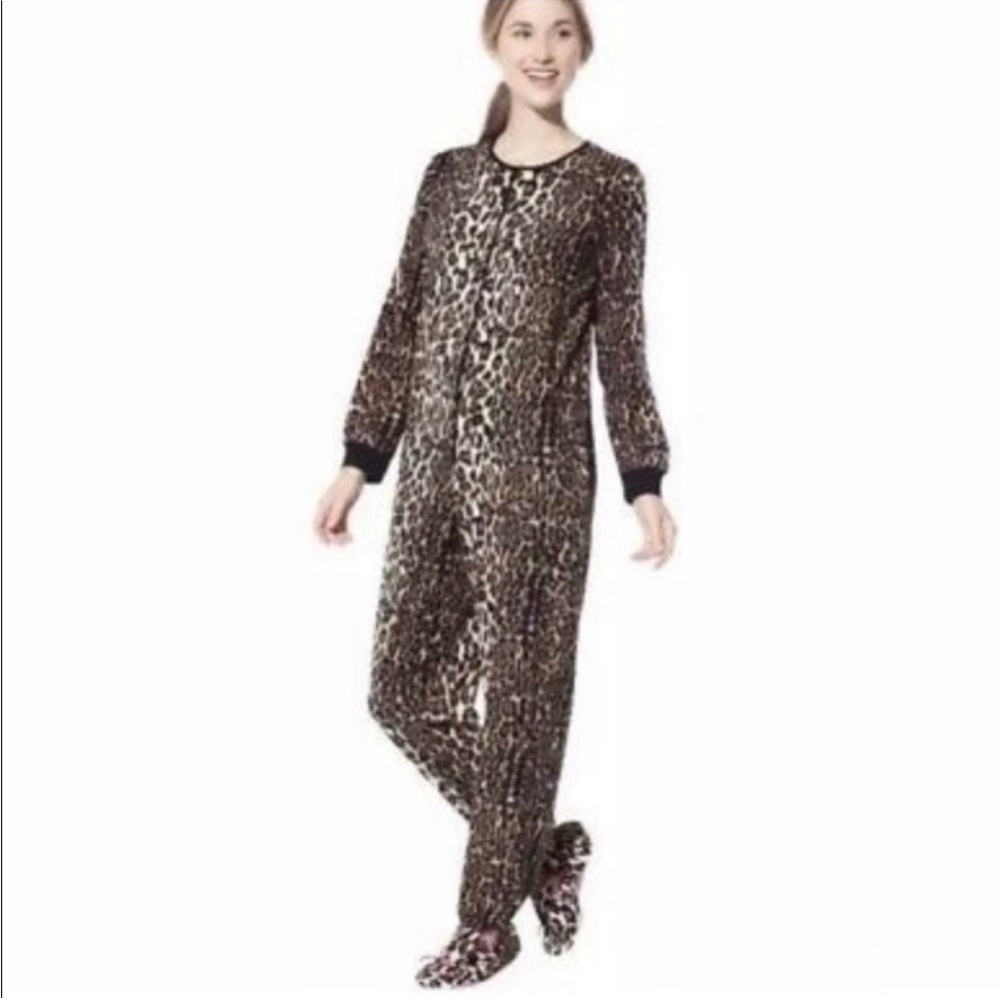 Nick & Nora Fleece Leopard Cat Animal Adult Full Zip Onesie Women's Size XXL